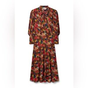 DÔEN Blossom floral-print silk-crepe maxi dress in moonlit garden, brand new